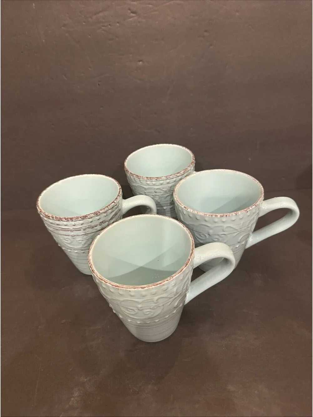 Elama Malibu Waves Coffee Cups Set Of 4 Rustic Stoneware 4.25” H By 3.75 W